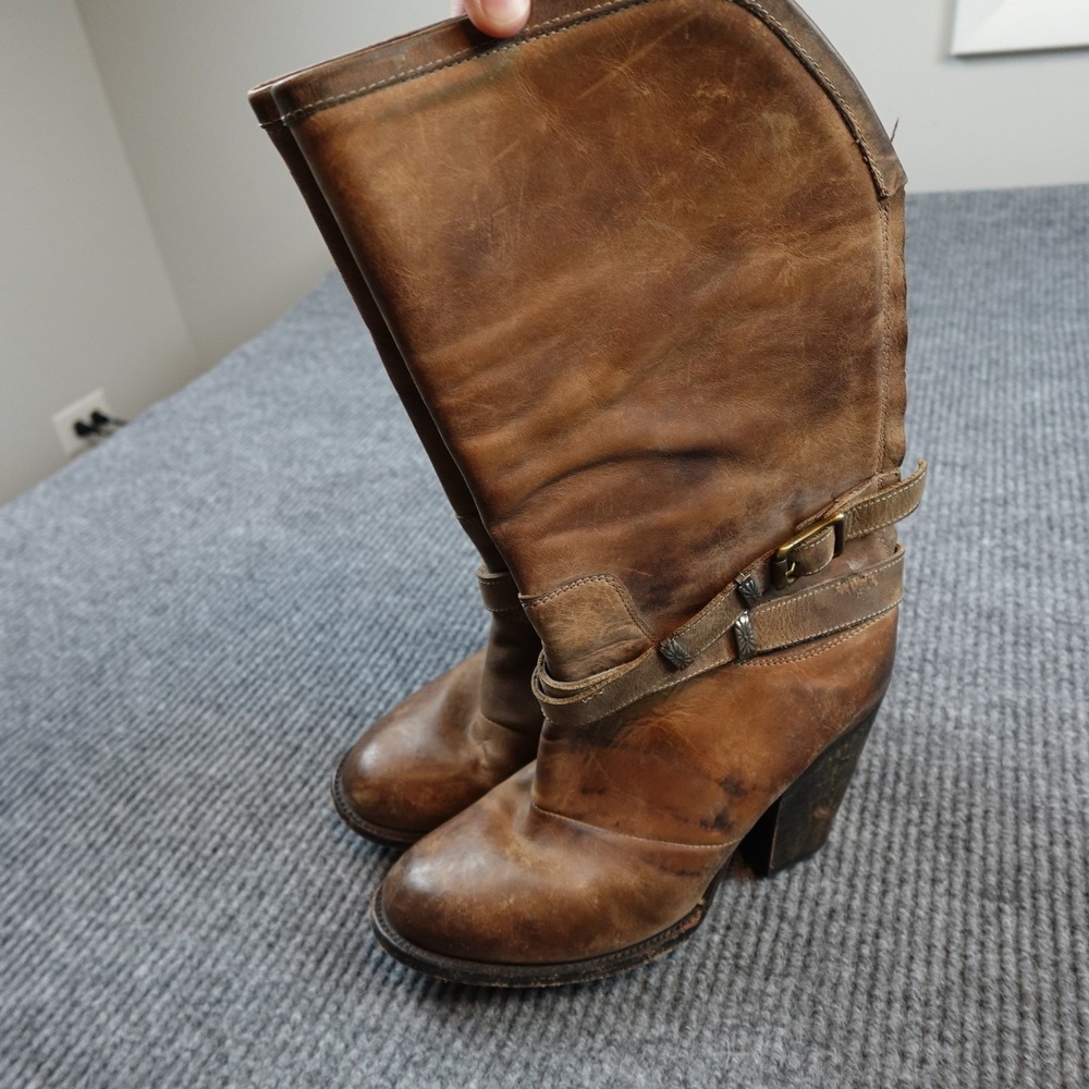Freebird FB-Teagn Boots Womens Size 9 Brown Leather Mid Calf Zip Buckle Western